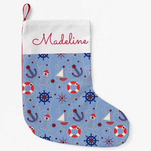 パッチワークの航海のなデザイン|はあなたの名前を加えます スモールクリスマスストッキング (正面)