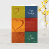 パッチワークの色とハートの息子の誕生日カード カード (黄色い花)