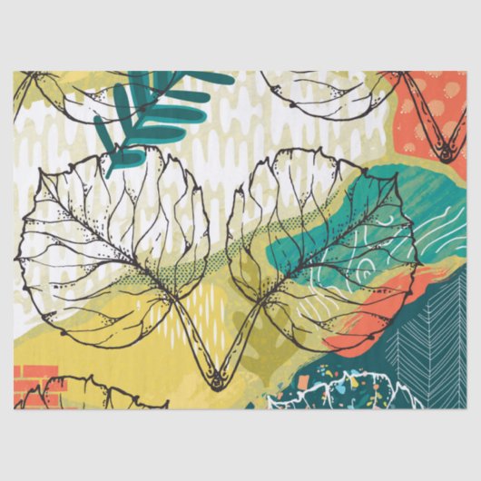 パッチワークカラフルとリーフパターン 薄葉紙 (正面)