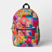 パッチワークカラフルキルトパターン プリントバックパック (正面)