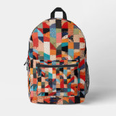パッチワークカラフルキルトパターン プリントバックパック (正面)