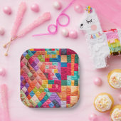 パッチワークカラフルキルトパターン ペーパープレート (パーティー)