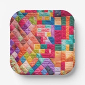 パッチワークカラフルキルトパターン ペーパープレート (正面)