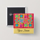 パッチワークカラフルキルトブロックアートピン 缶バッジ (正面&裏面)