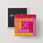 パッチワークカラフルキルトログキャビンブロックアートピン 缶バッジ (正面&裏面)