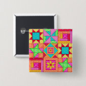パッチワークカラフルキルト9ブロックアートピン 缶バッジ (正面&裏面)