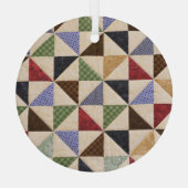 パッチワークカラフルキルト：フラワーテクスチャ。 ガラスオーナメント (裏面)