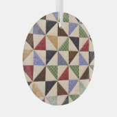 パッチワークカラフルキルト：フラワーテクスチャ。 ガラスオーナメント (正面右)