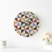 パッチワークカラフルキルト:フラワーテクスチャ。 ラージ壁時計 (ホーム)