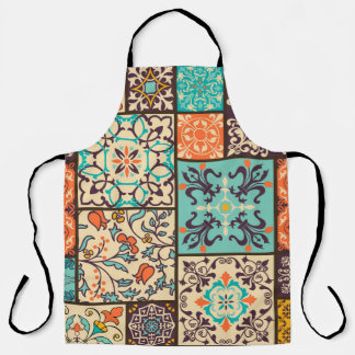 パッチワークカラフルタイル：イスラム教マジョリカのモチーフ エプロン