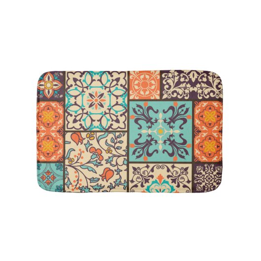 パッチワークカラフルタイル：イスラム教マジョリカのモチーフ バスマット (正面)