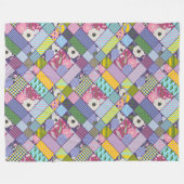 パッチワークカラフルパターン幾何フラワードット フリースブランケット (正面(横))