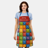 パッチワークカラフルパターン エプロン (着用した状態)