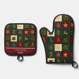 パッチワークカラフルパターン 鍋つかみ&鍋敷きセット