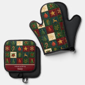 パッチワークカラフルパターン 鍋つかみ&鍋敷きセット (正面/裏面)
