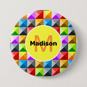 パッチワークカラフル幾何学模様モノグラム 缶バッジ (正面)