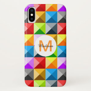 パッチワークカラフル幾何学模様モノグラム iPhone X ケース