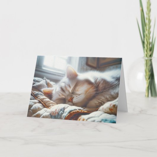 パッチワークキルトと寝る子猫の誕生日 カード (正面)