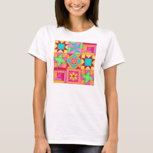 パッチワークキルトのブロックの芸術のTシャツ Tシャツ