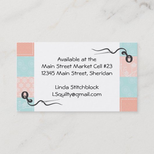 パッチワークキルトキルターキルティングSeamstressをブロック 名刺 (裏面)