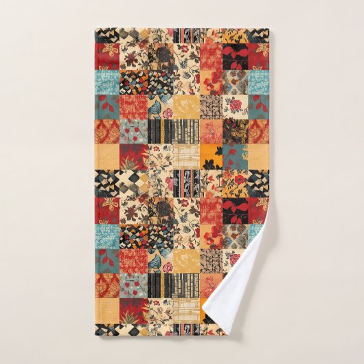 パッチワークキルトスタイル バスタオルセット (ハンドタオル)