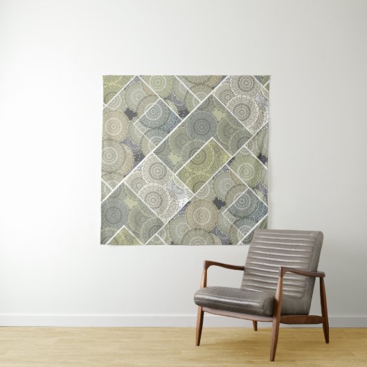 パッチワークキルトセラミックタイル円マンダラパッチ タペストリー (インサイチュ(横))