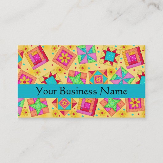 パッチワークキルトブロックアートイエロー 名刺 (正面)