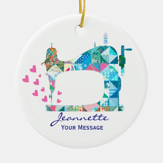 パッチワークキルト裁縫機 セラミックオーナメント (正面)