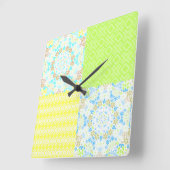 パッチワークキルト装飾用レトロヴィンテージフローラ型 スクエア壁時計 (傾斜)