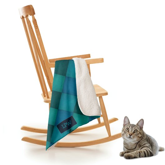 パッチワークキルト – ティール(緑がかった色)/ターコイズ – 独自のイニシャル シェルパブランケット