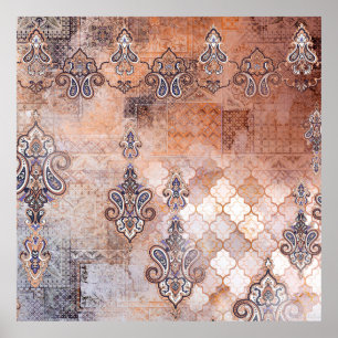 パッチワーククラシック付きヴィンテージプリント、ペイズリー要素 ポスター