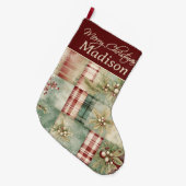 パッチワーククリスマスキルトホリーベリーカスタム ラージクリスマスストッキング (正面 (吊り時))