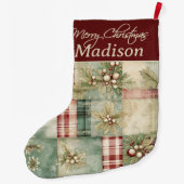 パッチワーククリスマスキルトホリーベリーカスタム ラージクリスマスストッキング (裏面)