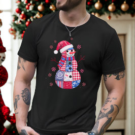 パッチワーククリスマススノーマンと雪の結晶 Tシャツ