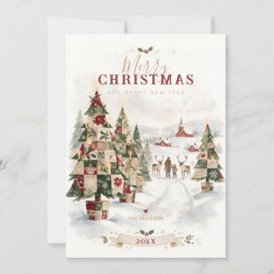 パッチワーククリスマスツリーとトナカイの家族 TMF26 シーズンカード