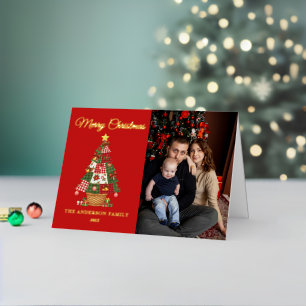 パッチワーククリスマスツリーの写真 箔シーズンカード