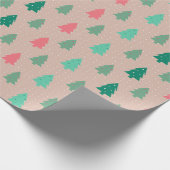 パッチワーククリスマスツリーピンク ラッピングペーパー (角)