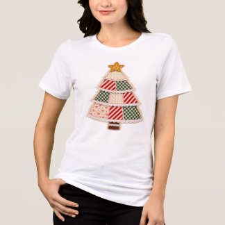 パッチワーククリスマスツリー ビンテージ ファームハウスデザイン トライブレンドTシャツ