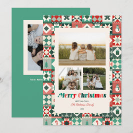 パッチワーククリスマス 赤と緑の3枚の写真 シーズンカード