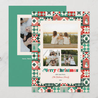 パッチワーククリスマス 赤と緑の3枚の写真 シーズンカード