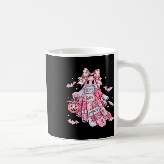 パッチワークコケット弓乳がん幽霊ハロー コーヒーマグカップ (右)