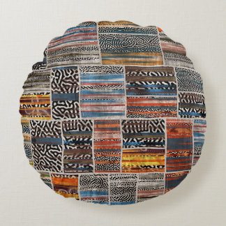 パッチワークコラージュ：キルトパターンExvasanza ラウンドクッション