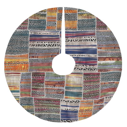 パッチワークコラージュ:混合キルトパターン。 ブラッシュドポリエステルツリースカート (正面)