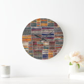 パッチワークコラージュ:混合キルトパターン。 ラージ壁時計 (ホーム)