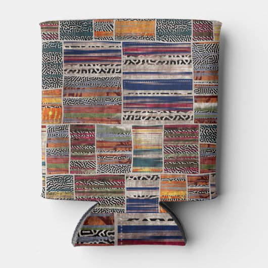 パッチワークコラージュ：混合キルトパターン。 缶クーラー (正面)