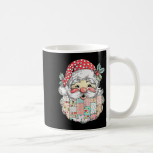 パッチワークサンタクロースの顔 ビンテージ クリスマス メンズW コーヒーマグカップ