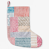 パッチワークスタイルかわいいドードルパターン スモールクリスマスストッキング (正面)