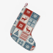 パッチワークスタイルのクリスマスパターン。伝統的 スモールクリスマスストッキング (正面 (吊り時))