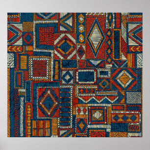 パッチワークスタイル刺繍ヴィンテージプリント ポスター