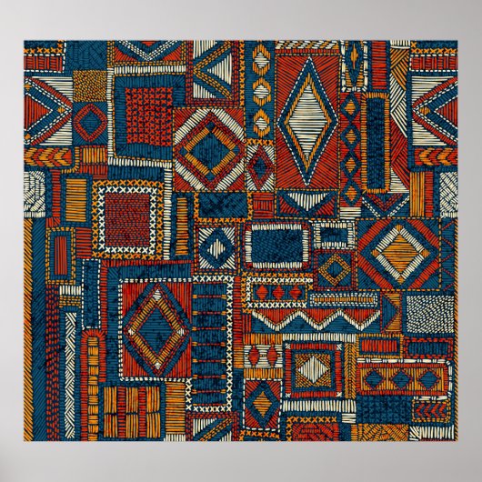 パッチワークスタイル刺繍ヴィンテージプリント ポスター (正面)